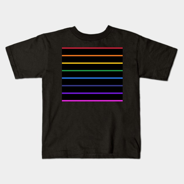 Black and rainbow narrow stripes - horizontal Kids T-Shirt by bettyretro